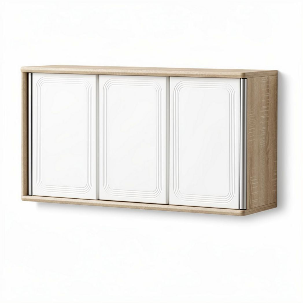 Wandkast van hout met drie deuren in wit en natuurlijke afwerking 120 x 40 x 70cm
