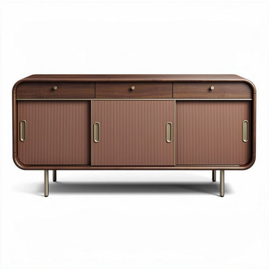 Moderne eikenhouten dressoir met schuifdeuren en lades 90 x 40 x 80cm
