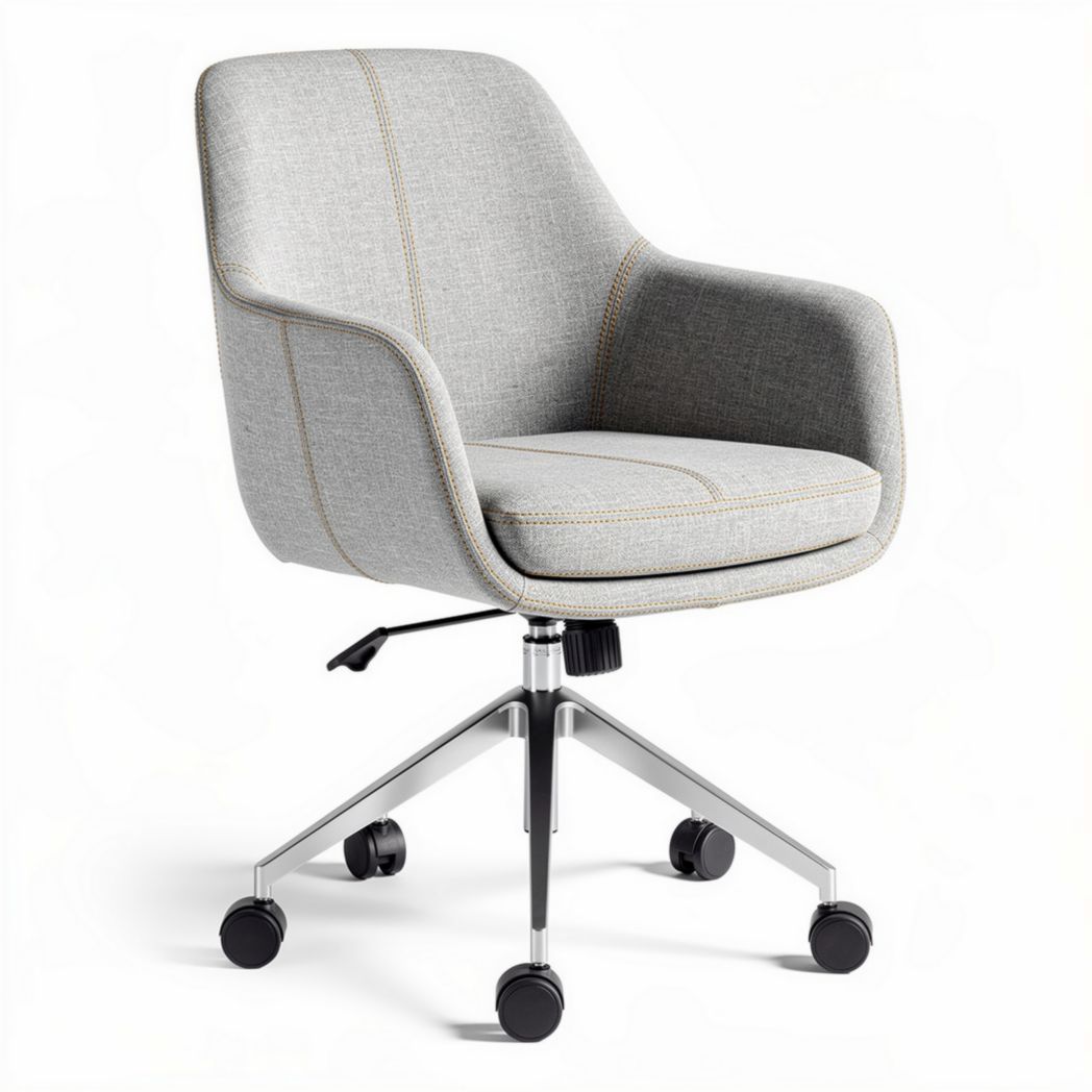 Bureaustoel grijs stof met metalen onderstel en wielen 55 x 60 x 90cm