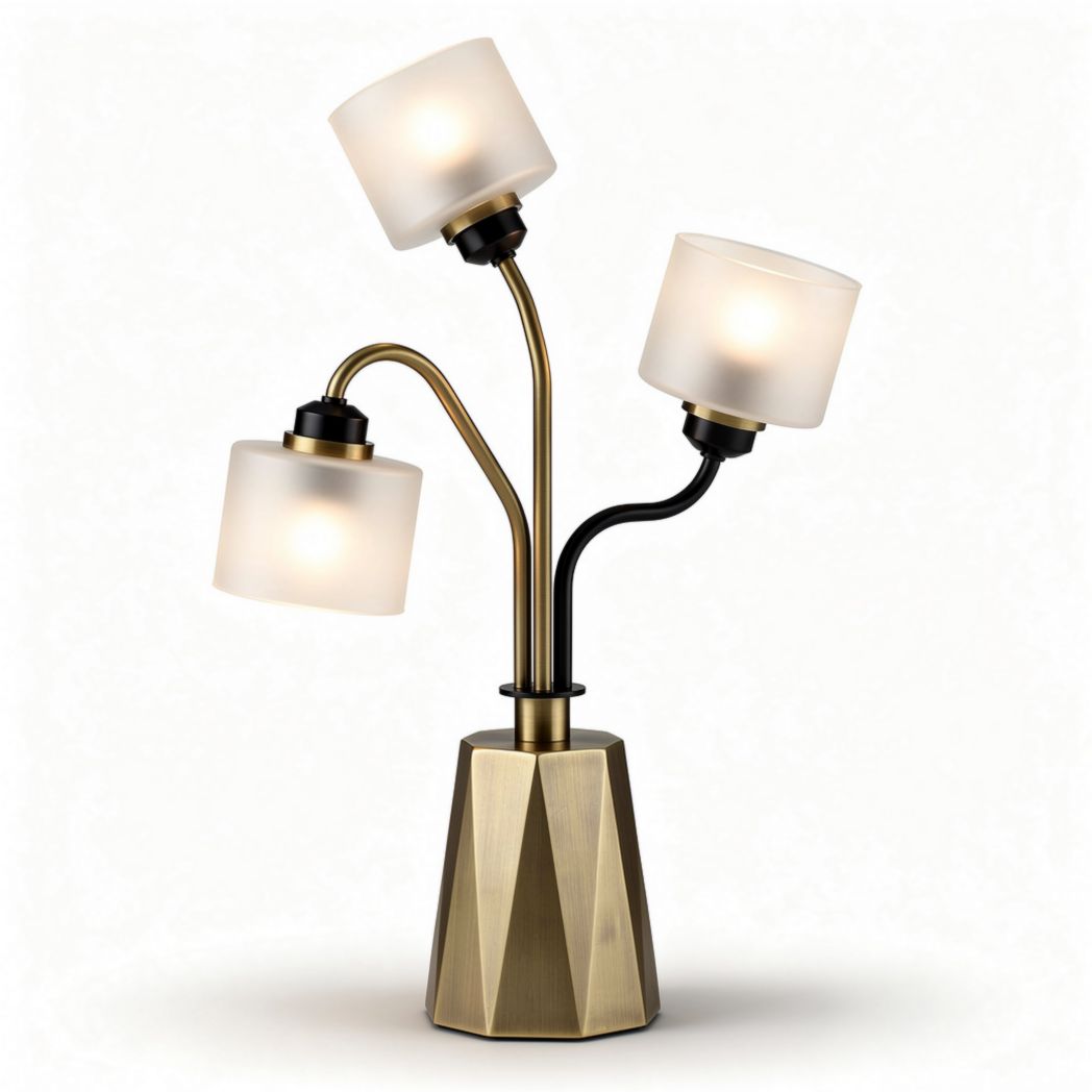 Tafellamp met drie glazen schaduw in zwart en goud 30 x 30 x 50cm