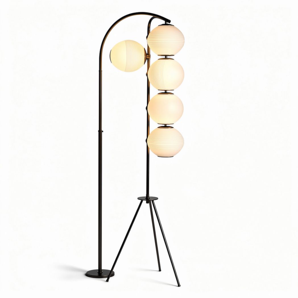 Staande lamp met drie glazen bollen en metalen voet 25 x 25 x 150cm