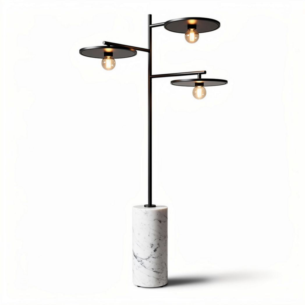Vloerlamp met drie schijven in zwart met marmeren voet 70 x 30 x 30cm