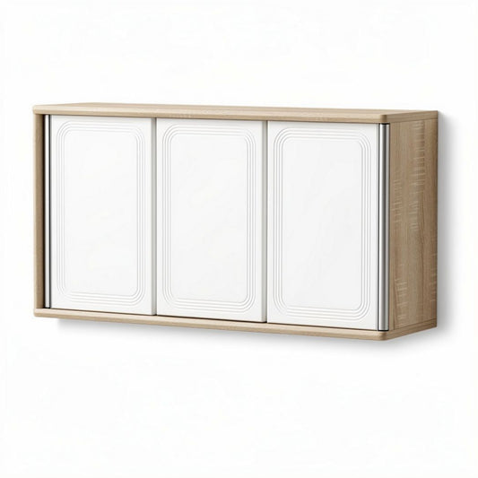 Wandkast van hout met drie deuren in wit en natuurlijke afwerking 120 x 40 x 70cm