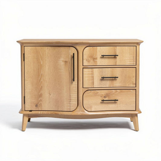 Dressoir van natuurlijk hout met drie lades en één deur 90 x 40 x 75cm